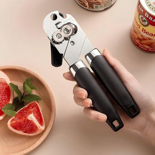 Safe Cut Can Opener with Wine Corkscrew 1 set of - Ergonomic Manual Can Opener, Food Grade Stainless Steel, Smooth Edge Cutting for Kitchen & Restaurant