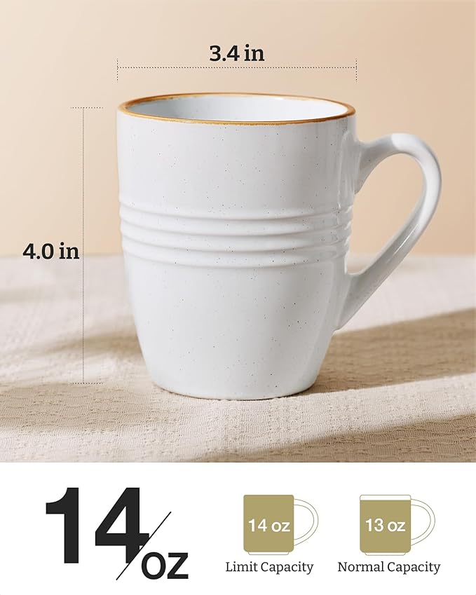 famiware Jupiter Coffee Mugs Set of 4, 14 OZ Coffee Mug, Microwave and Dishwasher Safe, Coffee Cups with Handle for Coffee, Tea, Cocoa, Milk, White