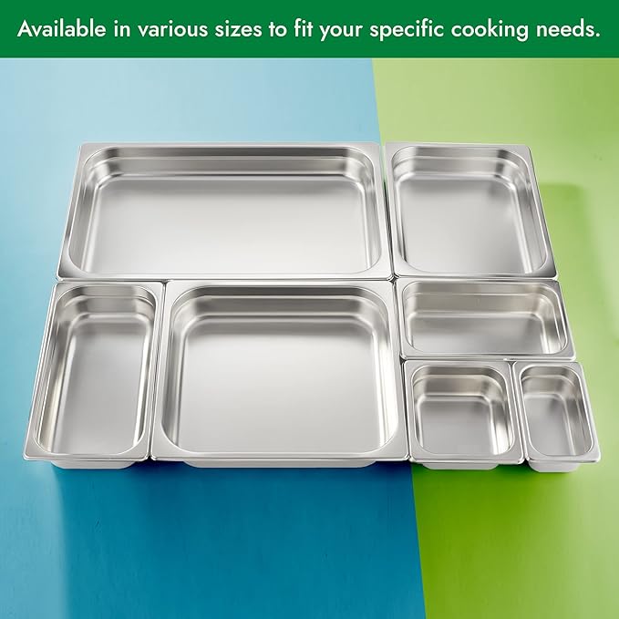 HECMAC 6 Pack Anti-Jam Hotel Pans, 1/2 Size 4 Inch Deep, Commercial Stainless Steel Chafing Steam Table Pan, Catering Storage Metal Food Pan, 23 Gauge
