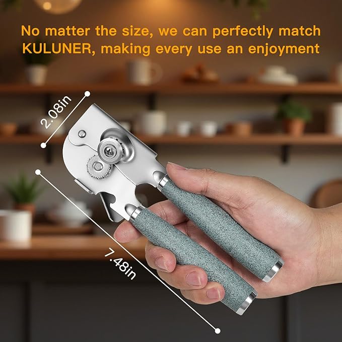 Upgraded Efficient Manual Can Opener - Selected Solid Wood Handle, Sharp and Smooth Blade Edge, Portable Design, Easy-Open Large Knob, Versatile for Various Bottle Caps（Stone grain）