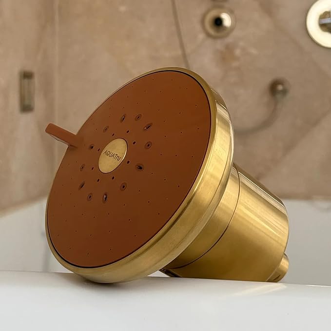 AquaTru Shower - High Pressure Shower Filter Removes Impurities from Hard Water to Support Healthy Skin, Scalp, Hair, Reduce Breakage, and Enhance Your Beauty and Self-Care Routine (Brushed Gold)