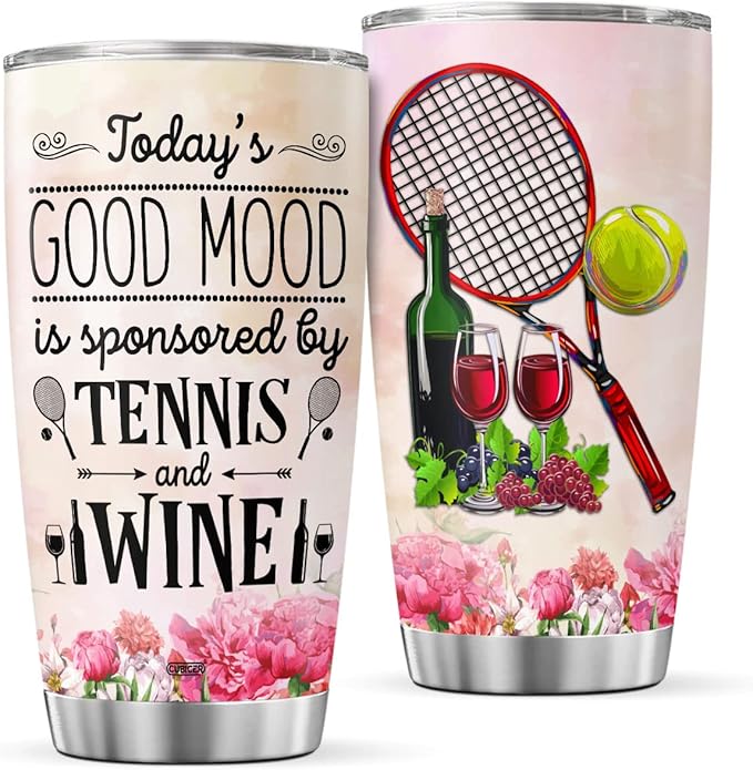 CUBICER Tennis Tumbler Coffee Tumblers 20 Oz Mugs Double Walled Stainless Mug Wine Glasses Travel Cup Gifts For Tennis Lovers Adults Women Men Girls Boys On Birthday Party