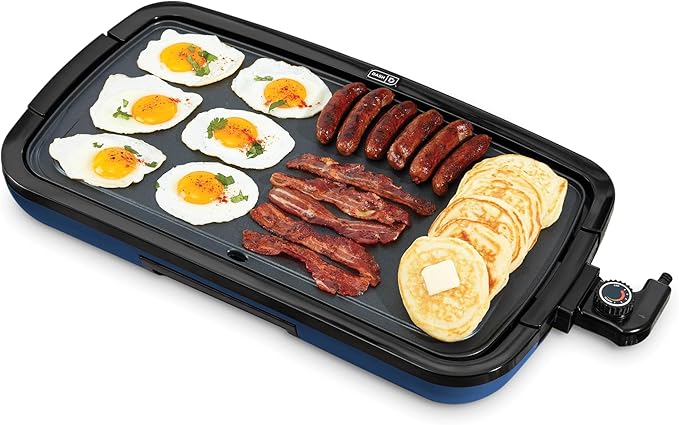 DASH Deluxe Everyday Electric Griddle with Dishwasher Safe Removable Nonstick Cooking Plate for Pancakes, Burgers, Eggs and more, Includes Drip Tray + Recipe Book, 20” x 10.5”, 1500-Watt - Navy