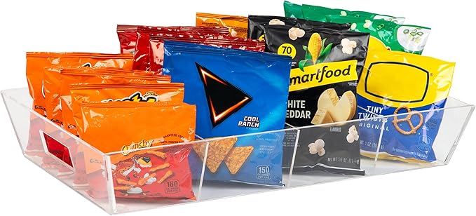 Mind Reader Snack Tray, Countertop Organizer, Snack Tray, Pantry, Breakroom, Kitchen, 19.25" L x 11.3" W x 3.3" H, Clear