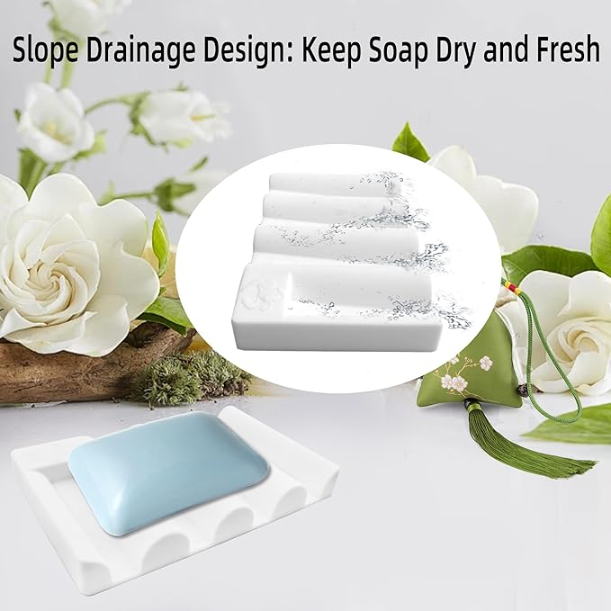 Silicone Soap Dish, Self Draining Soap Holder Perfect for Shower, Bathroom Sink, Kitchen Sink & Travel, Non-Slip Bar Soap Holder Extend Soap Life, Keep Soap Bars Dry Clean & Easy Cleaning (White-1PCS)