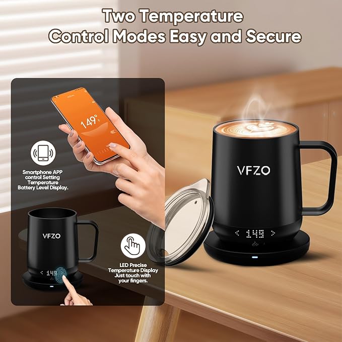 Smart Mug,Self Heating,Temperature-Controlled, Self-Heating Coffee Mug.LED Real-time Temperature Display. 180 Minutes Maximum Battery Life.Smart Coffee Cup(12oz, Ivory)