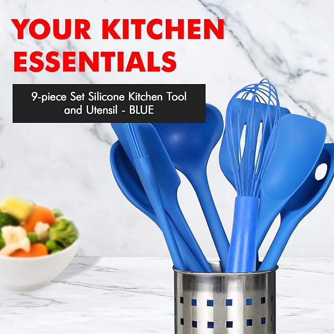 Chef Craft 9 Piece Silicone Kitchen Tool and Utensil Set, Blue