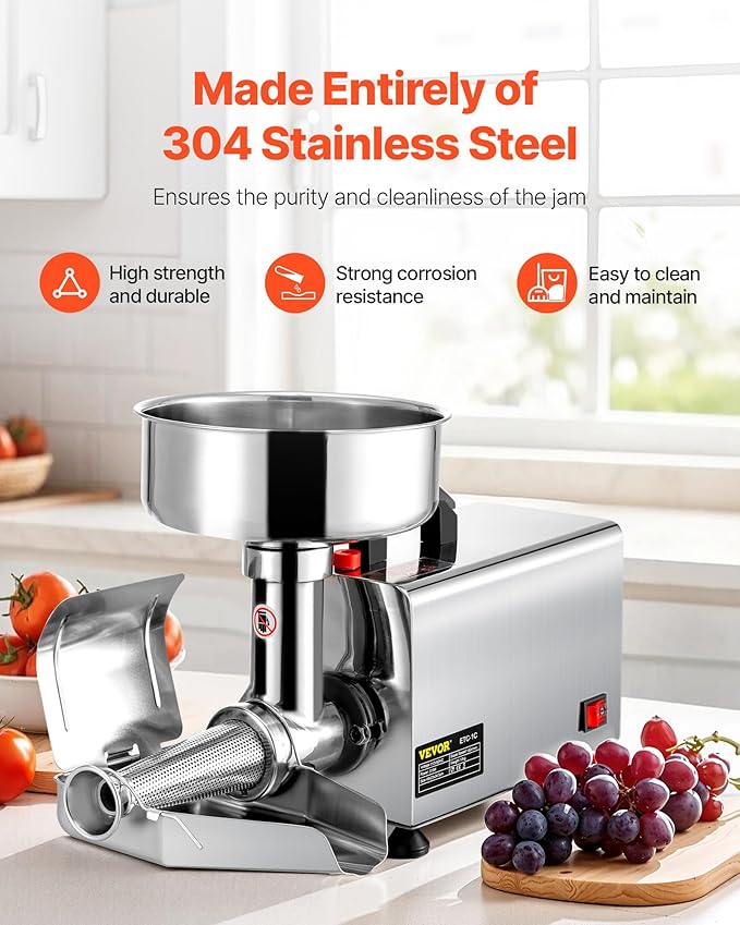 VBENLEM 110V Electric Tomato Strainer 370W Commercial Grade Tomato Milling Machine Stainless Steel Tomato Press and Strainer 90-160 Kg/H Pure Copper Motor Food Strainer and Sauce Maker