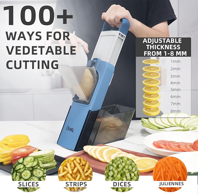 Upgrade Safe Mandoline Slicer for Kitchen, Adjustable Vegetable Food Chopper Potato Fries Cutter, Removable, with Draining basket, Kitchen Chopping Artifact, Gift