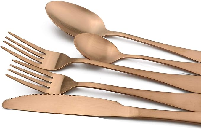 20-Piece Stainless Steel Flatware Set, Matte Finish Rose Gold, Service for 4