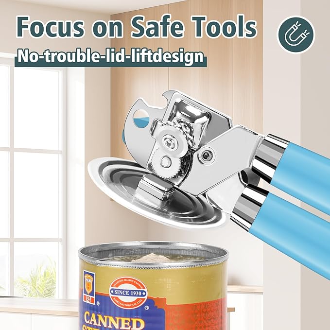 Multifunctional Heavy Duty Can Opener Manual Smooth Edge Can Opener and Bottle Openers with Magnet Durable Sharp Cutting Blade Comfortable Handle Big Effort-Saving Knob Kitchen Tool