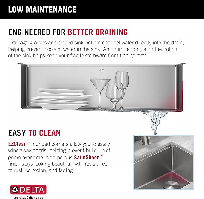 DELTA FAUCET 95B932-32S-SS Lorelai Workstation Kitchen Sink Undermount Stainless Steel Single Bowl with WorkFlow Ledge and Chef’s Kit of 6 Accessories