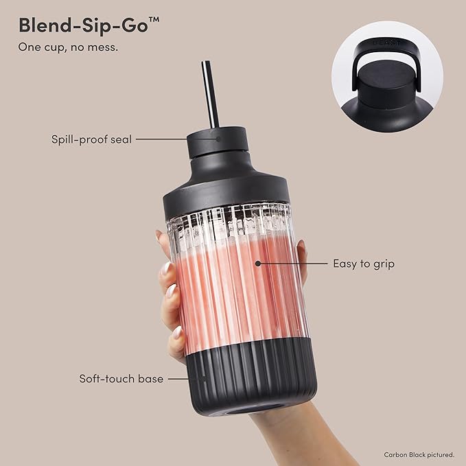 Beast Mega 1200 | Premium Countertop Blender | Smoothies, Shakes, Sauces, Dips, Soups | Blends Ice and Frozen Fruit | Includes Extra Lids and Straw System | 1200W | (Sand, 120V)