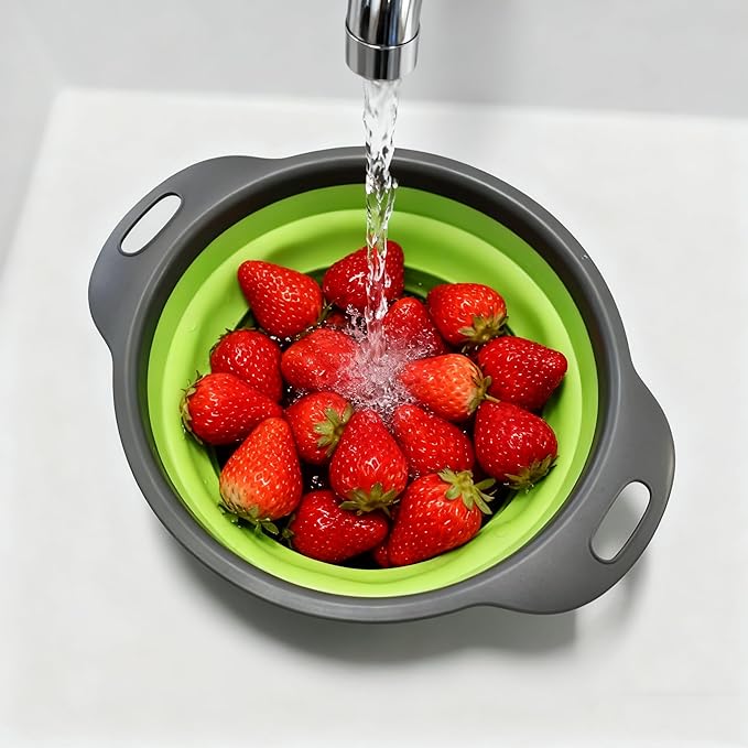 2-Pcs Collapsible Colander Set & Vegetable wash Basket,colander for kitchen,strainer, Space Saving Outdoor Multi-Purpose Foldable Sink,