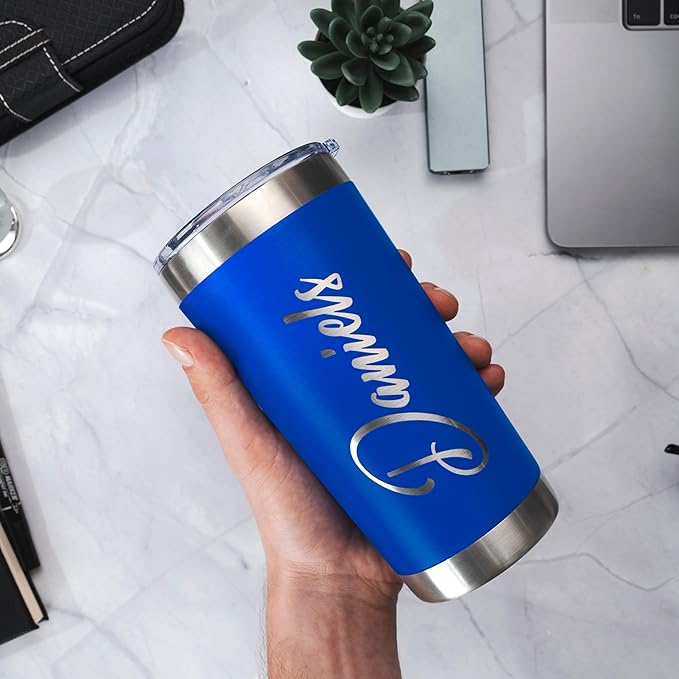 Personalized Tumblers, Stainless Steel 20 oz Tumbler w/Lid |13 Different Designs| Personalized Cups Double Walled Insulated Coffee Cup for Travel - Royal Blue