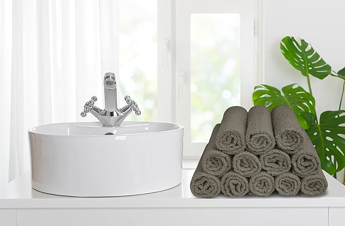 Softolle 100% Cotton Washcloths 24 Pack (12x12 Inches) Soft, Highly Absorbent Washcloth, Face Towels, Wash Cloths for Face, Ring Spun, Bulk Pack (Taupe)