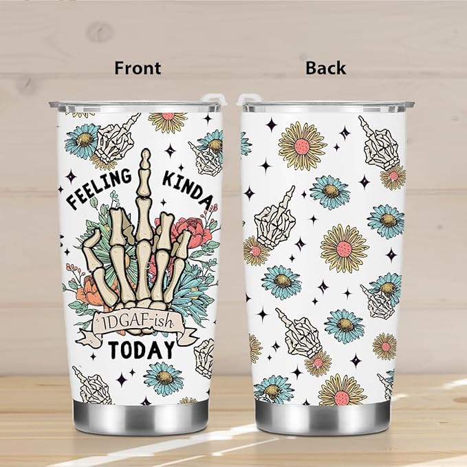 Funny Inspirational Gifts for Women Men Tumbler, Positive Western Skull Decor Gifts for Girl Friend Birthday Christmas, Coffee Mug Stainless Steel Vacuum Insulated Double Wall Travel Cup, 20oz