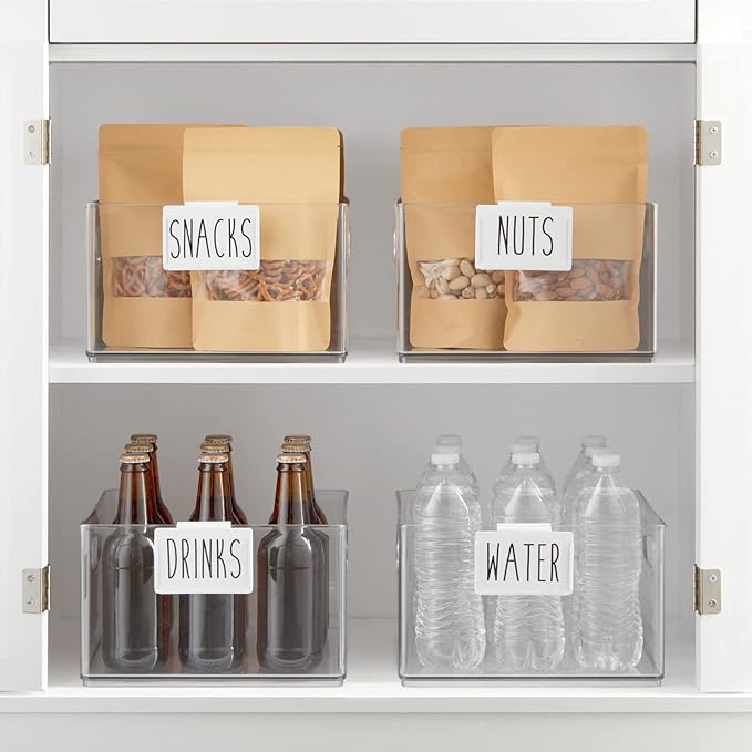 Talented Kitchen Storage Bin & Pantry Labels with Clip-On Holders - 3.5 x 2.5 in White Metal, 8 Clips & 40 Vinyl Tags - Kitchen Shelf Labels