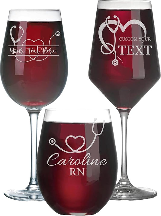 Custom Engraved Wine Glass - Personalized Nurse Gifts, Graduation Gift for Nurses Week Retirement Graduation Appreciation Present for School Nursing Student RN Practitioner (Wine, Nurse)