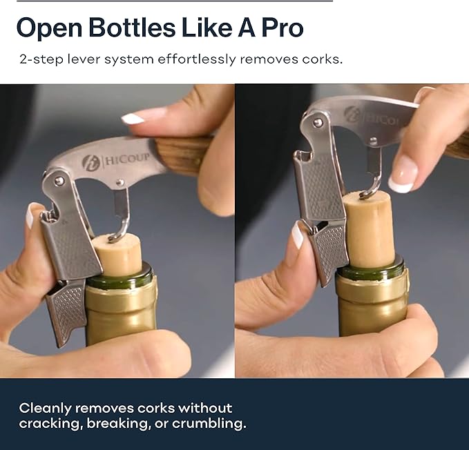 Hicoup Wine Opener - Professional Corkscrews for Wine Bottles w/Foil Cutter and Cap Remover - Manual Wine Key for Servers, Waiters, Bartenders and Home Use - Stainless Steel With Sandalwood