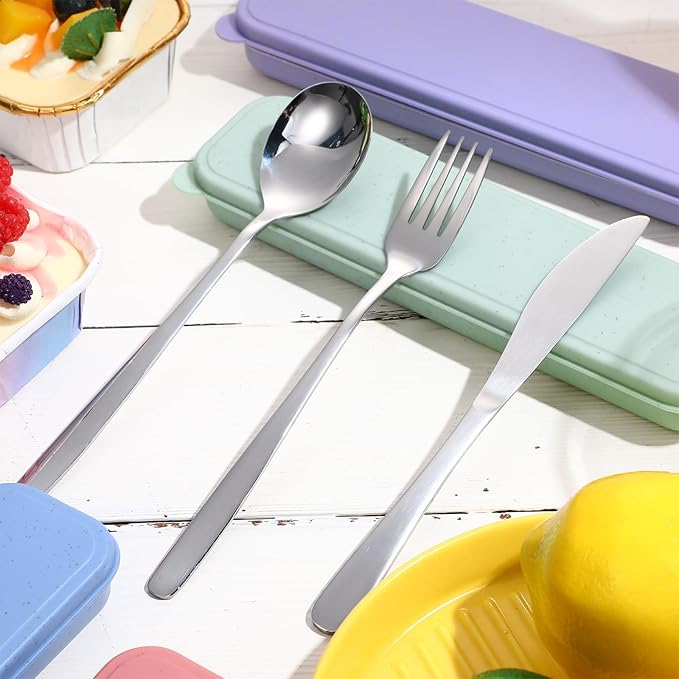 Yinkin 1 Pack Portable Travel Utensils Set with Case Reusable Stainless Steel Silverware Flatware Camping Cutlery Include Fork Spoon Knife for Work School Dishwasher Safe(Lavender Purple)