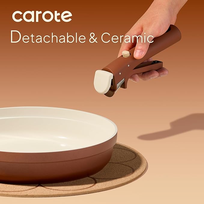 CAROTE 22Pcs Ceramic Cookware Set with Kitchen Essentials, Detachable Pots and Pans Set Non Stick, Non Toxic Oven/Dishwasher Safe, Induction Cooking, Gift Set, Includes Knife/Utensil Set