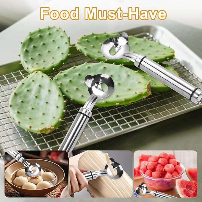 6pcs Spoon Cactus Peeler,Stainless steel strip long hole cactus thorn removal tool,Sliced Chinese Noodle Cutter for Cooking Kitchen Gadgets (6p-Silver)