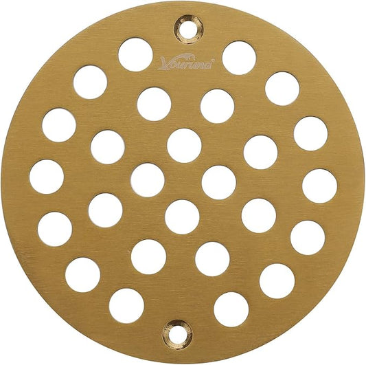 4-Inch Screw-in Shower Strainer Drain Cover Replacement Floor Strainer (Brushed Gold)