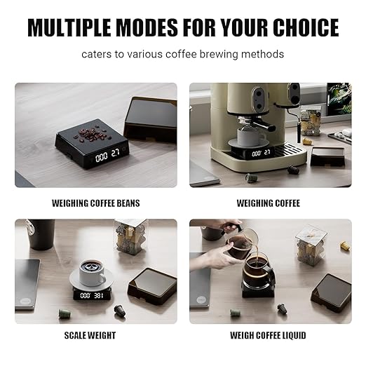 Coffee Scale PRO - 0.1g Precision Digital Rechargeable Espresso Scale with Timer, LED Hidden Screen, Portable Compact for Coffee Beans, Grounds, Baking & Food, Spill-Free Notched Lid for Easy Pouring