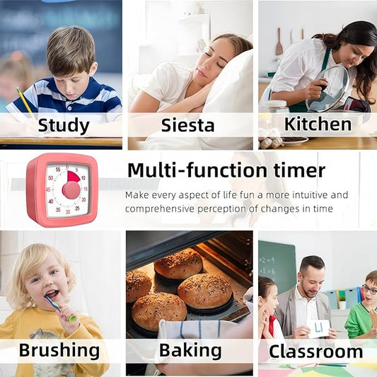60 Minute Visual Timer for Kids and Adults, Non-Ticking 5.5 Inch Large Visual Countdown Timers for Classroom Desk, Kitchen Timer for Meeting, Working, Home and Cooking (Pink)