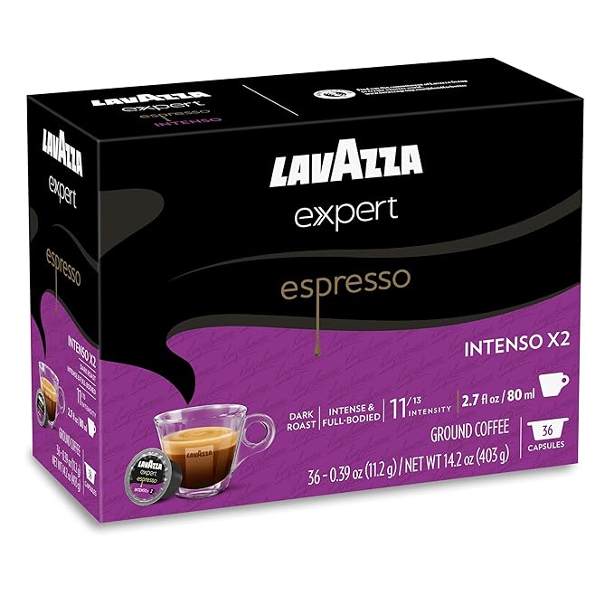 Lavazza Expert Espresso Intenso Double Shot Capsules, Dark Roast, Arabica and Robusta Blend, Compatible with Lavazza Classy Machines (36 Capsules) (Pack of 2)