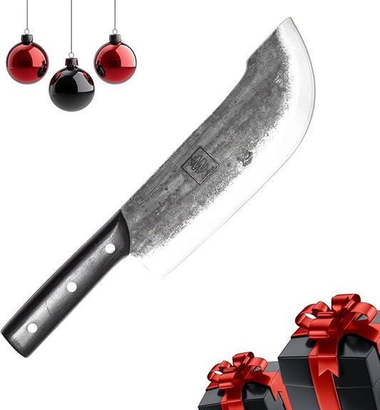 COOLINA Daozi Forged Cleaver Butcher Knife, 7.9-in High Carbon Steel Blade, Handmade Chinese Traditional Knife, Best for Chopping, Slicing, Cutting Meat