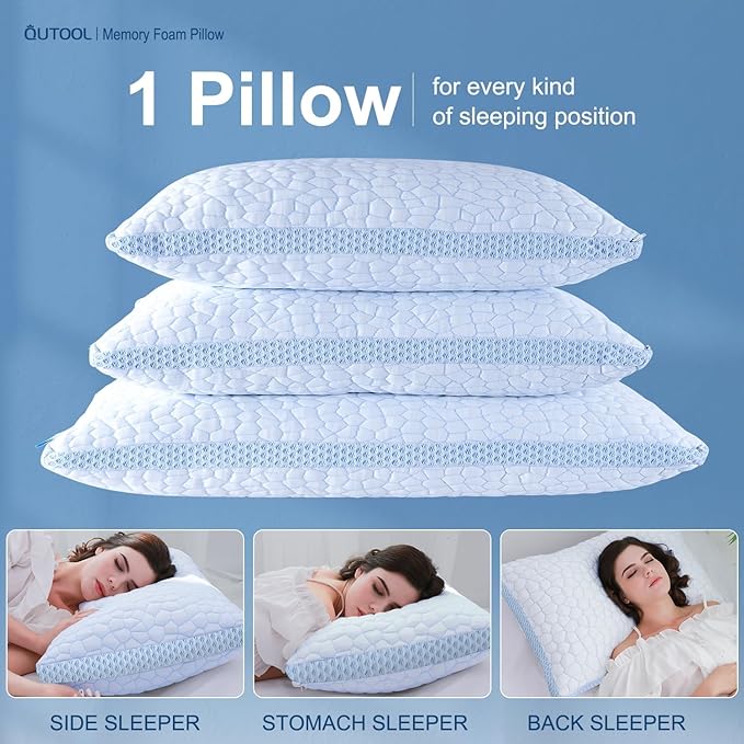QUTOOL Enhanced Cooling Gel Pillow King Size 1 Pack, CertiPUR-US Shredded Memory Foam Pillows for Hot Sleepers, Support Yet Soft Adjustable Bed Pillow for Side, Back, Stomach Sleepers, Home Gifts