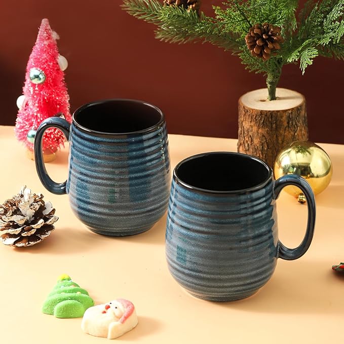 HASENSE Coffee Mugs Gift Set, 20 oz Ceramic Coffee Cups for Men and Women, Premium Large Tea Cups Gift Box with Coaster & Gold Spoon, Blue Couple Mugs for Christmas Thanksgiving