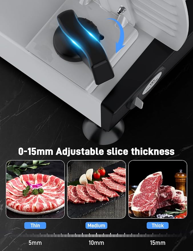 Meat Slicer, 200W Meat Slicer Machine for Home, DC Motor Quiet Deli Slicer with 2 Removable 7.5'' Stainless Steel Blades, Adjustable Dial for 0-15mm, Electric Food Slicer for Meat, Cheese, Bread