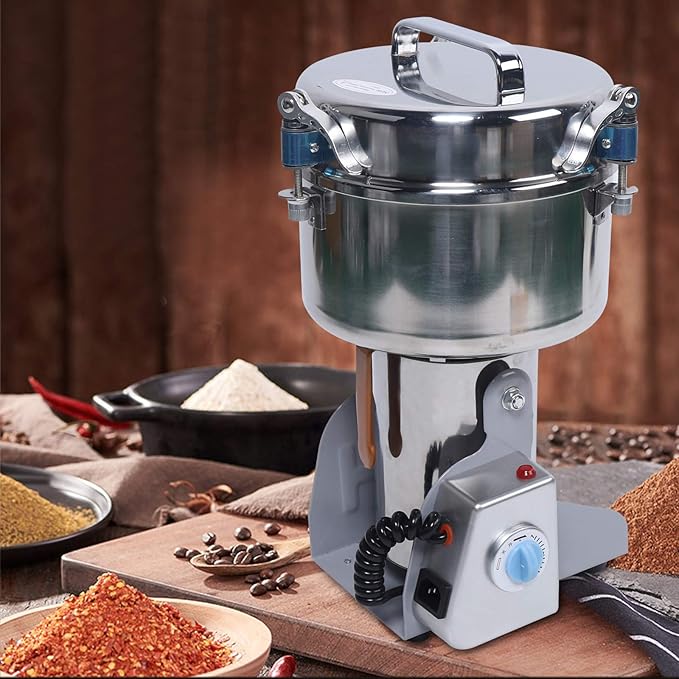 110V Electric Grain Mill, Electric Grain Grinder Stainless Steel Mill 1400R/m Small Electric Grain Grinding Machine Pulverizer Grinder Machine for Kitchen Dry Grains Wheat Spices(Silver/Style A)