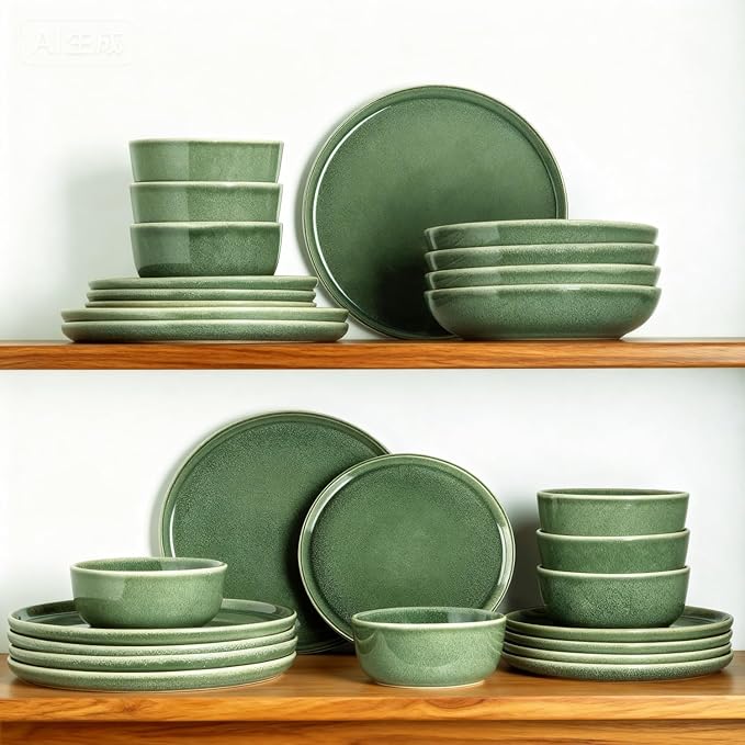 AmorArc Stoneware Dinnerware Sets for 4,Round Reactive Glaze Ceramic Plates and Bowls Set,Highly Scratch Resistant | Dishwasher & Microwave Safe Dishes Set,Service for 4 (12pc)