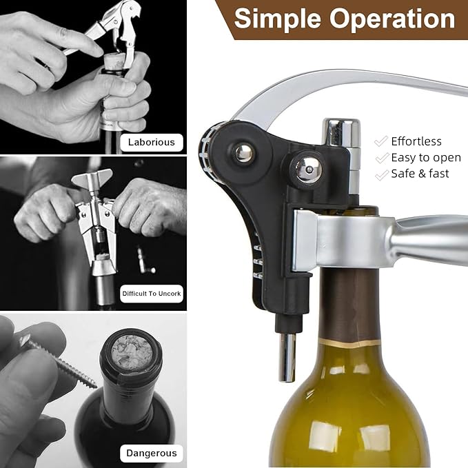 Wine Bottle Opener Gift Set - 8 PCS Corkscrew Opener with Wood Case, Stainless Steel Opener Kit for Birthdays & Weddings
