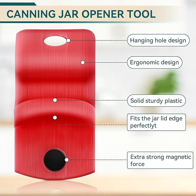 2 Pack Canning Jar Opener with Magnets, Mason Jar Opener For Canning Lids, for Regular and Wide Mouth Lids, Powerful Magnet for Easy Refrigerator Storage, Releases Vacuum Seal(Red)
