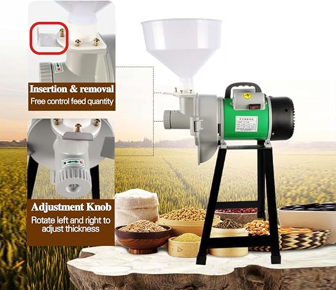 Electric Grain Mill, 2200W Commercial Grinder Machine, Wet Cereals Grinder With Funnel, Corn Mill, Rice Grain Flour Mill, Molino De Maiz Electrico