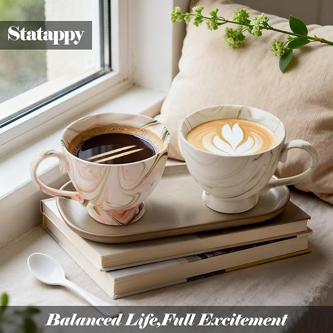 20 Oz Marble Ceramic Coffee Mug, Hand-Painted Artisan Tea Cup, Large Capacity Drinkware for Latte/Cappuccino,Home Kitchen/Office Must-Have, Ideal Gift for Coffee Enthusiasts & Art Aficionados
