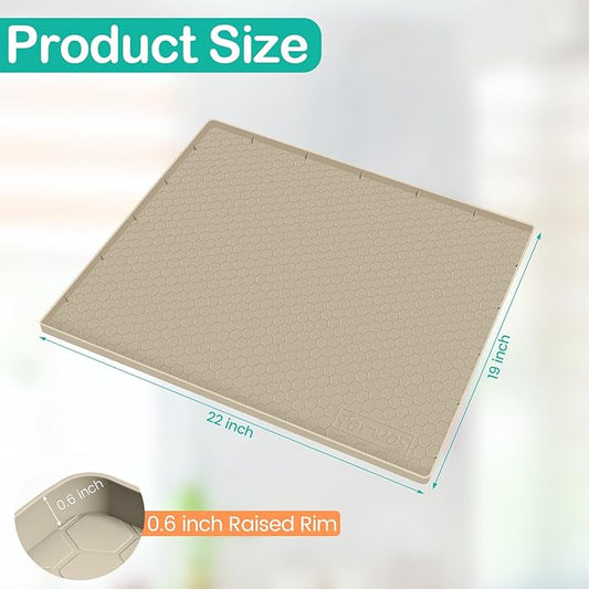 Waterproof Under Sink Mat 22" x 19", Silicone Cabinet Liner, Rubber Protector for Kitchen and Bathroom, Keeps Cabinets Clean, Dry, and Organized (Khaki)