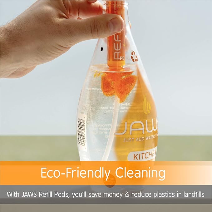 JAWS Cleaner Multi-Surface Kitchen Cleaner Bottle and 2 Refill Pods. Refillable Cleaning Supplies.