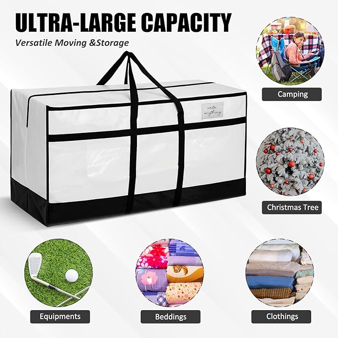 4 Pcs 66 Gallon Large Moving Bags with Zipper and Handles Foldable Storage Duffle Bags Heavy Duty Extra Large Totes for College Dorm Travel Clothes Blankets Bedding Moving (Black and White)