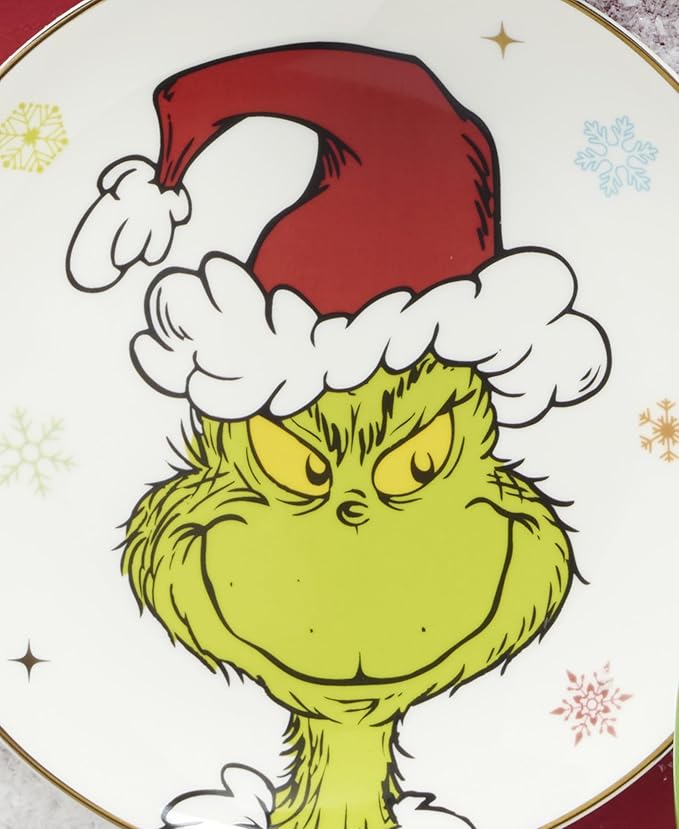 Lenox Dinnerware Set, Merry Grinchmas Accent Plates, Service for 4 Porcelain Accent plates, Microwave Safe and Dishwasher Safe, for Pasta, Salad and Dinner, Christmas Decoration (Assorted, 4 Pieces)