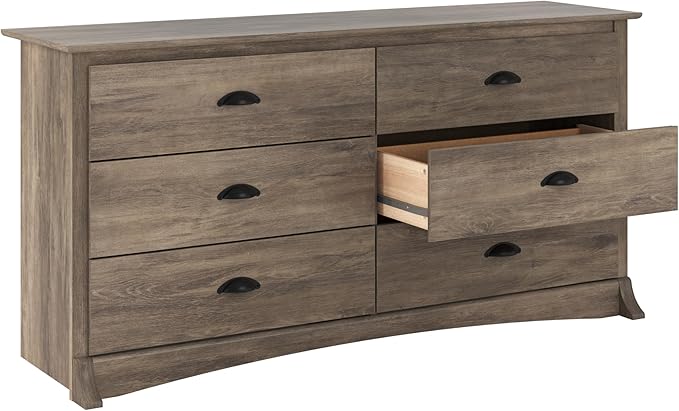Prepac Sonoma 6-Drawer Double Dresser for Bedroom, Wide Chest of Drawers, Traditional Bedroom Furniture, 59" wide x 17.5" deep x 29" tall, Drifted Gray