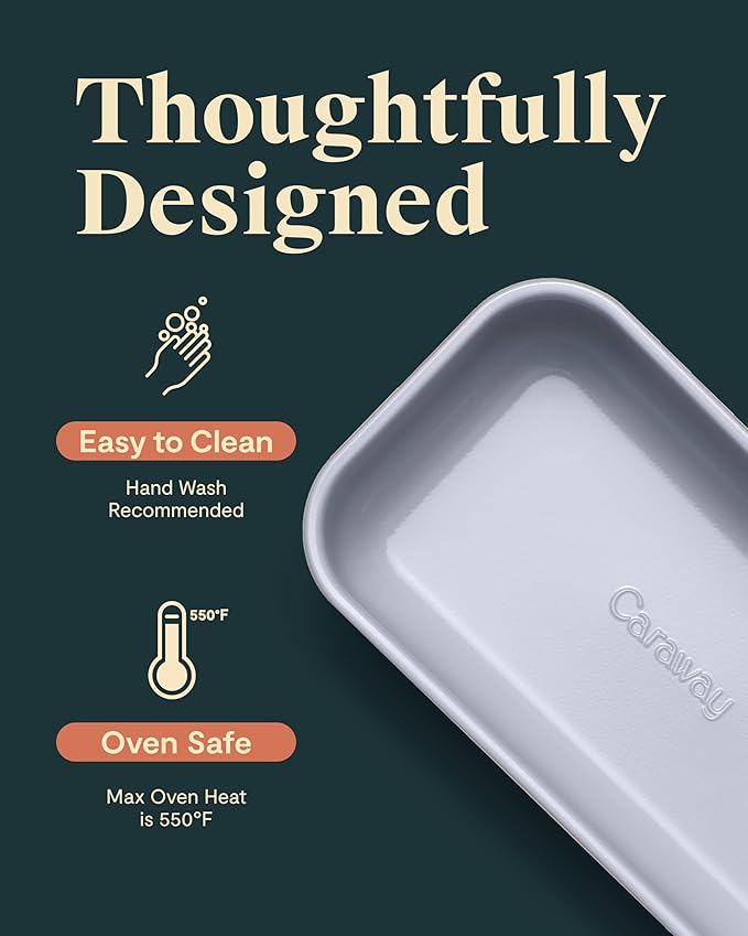 Caraway Non-Stick Ceramic 1 lb Loaf Pan Duo - Naturally Slick Ceramic Coating - Non-Toxic, PTFE & PFOA Free - Perfect for Pound Cakes, Breads, & More - Gray