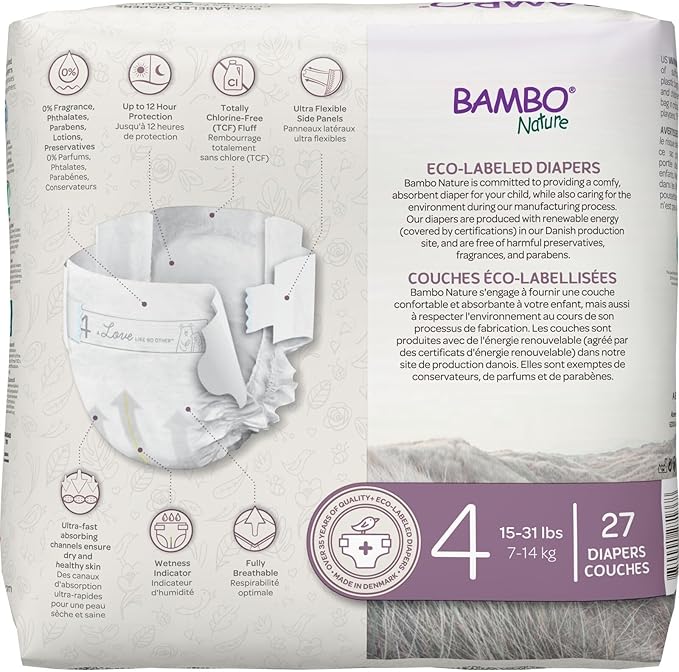 Bambo Nature Hypoallergenic Dream Baby Diapers, Premium Eco-Labeled Sustainable Diapers, Enhanced Leakage Protection, Totally Chlorine-free, Skin Friendly, and Super Absorbent - Size 4 (324 Count)