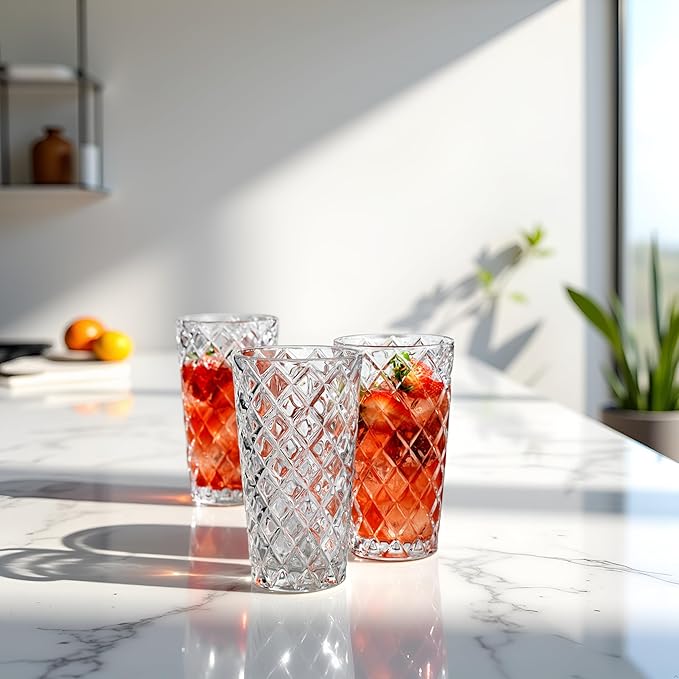 Glaver's Glasses Set. Glass for Cocktail Bourbon Rock Glasses,Bar Glass for Scotch Tequlia Rum. Diamond Cut. Gift for him (Set of 10 (14oz))
