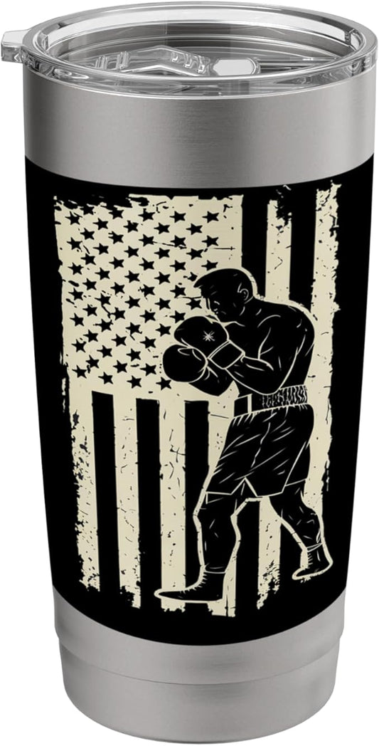 American Flag Boxing Patriotic Boxer Stainless Steel Insulated Tumbler